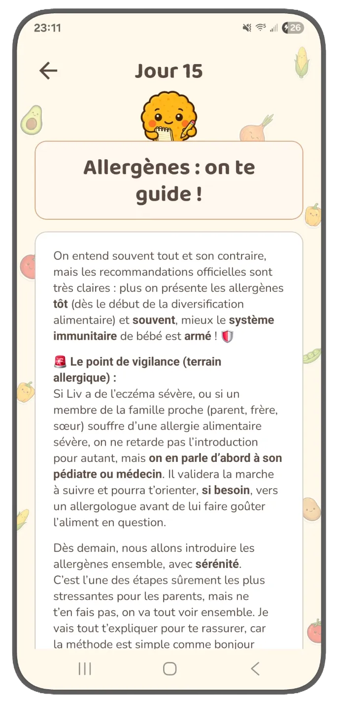 Écran quotidien de Nutribouille avec une notion du jour expliquée simplement